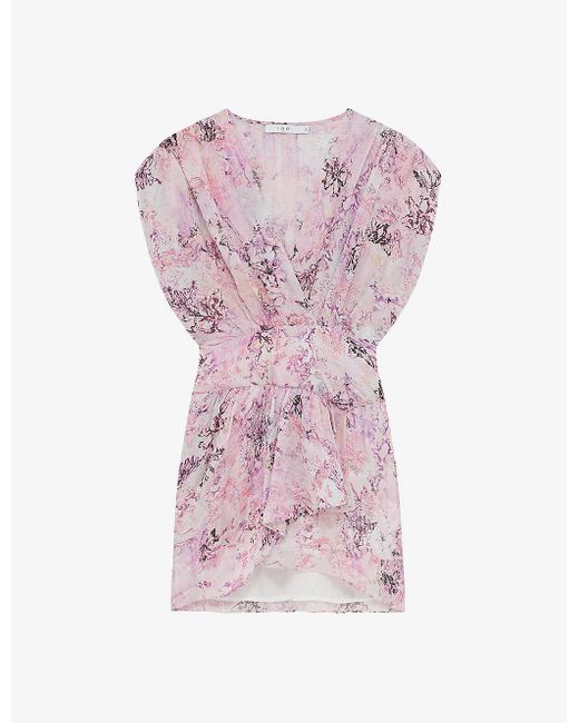 IRO Pink Tissina Floral-print Silk Mini Dress