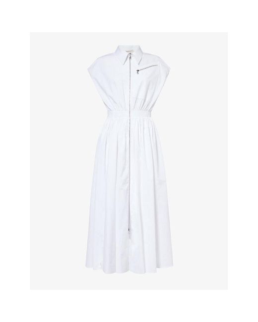 Alexander McQueen White Zip-through Sleeveless Cotton-poplin Shirt Dress