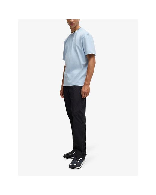 HUGO Blue Logo-Embossed Leather And Mesh Low-Top Trainers for men