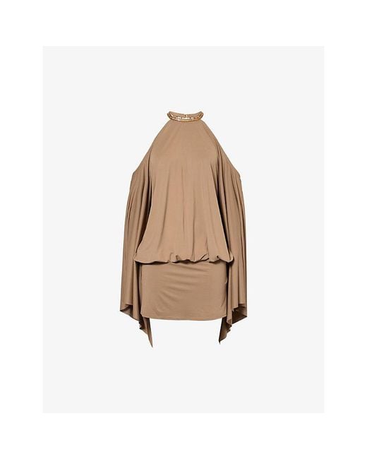 Jaded London Natural Alula Cut-Out Stretch-Mesh Mini Dress
