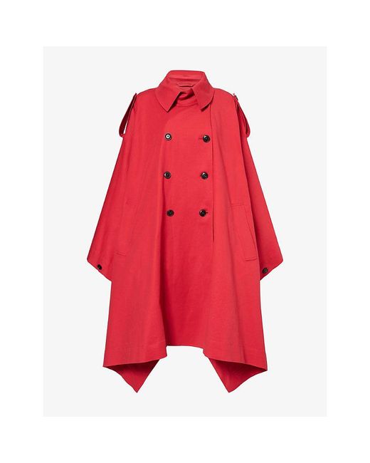 RÓHE Frames Red Double-Breasted Cotton Cape Trench Coat