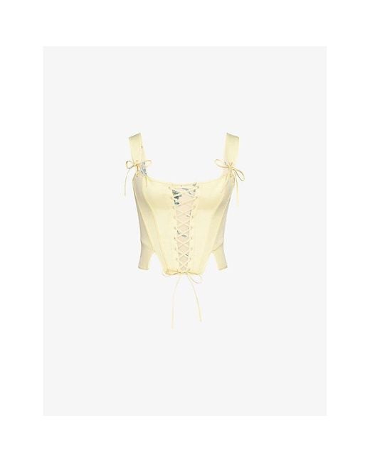 House Of Cb White Callie Lace-Up Stretch-Cotton Corset Top