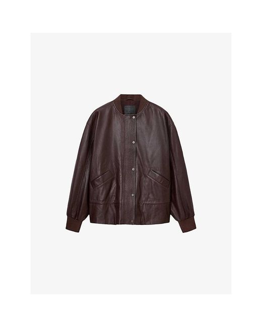 AllSaints Brown Sofi Leather Bomber Jacket