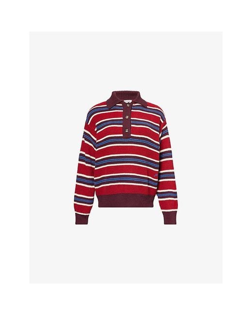 Damson Madder Red Ilona Rugby Striped Cotton Jumper