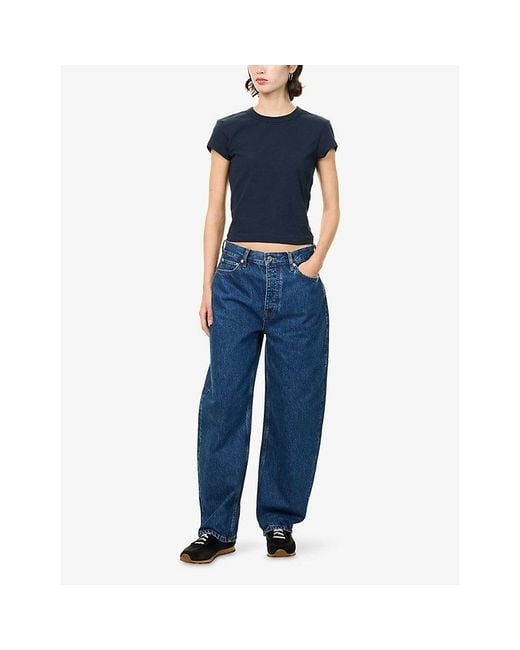 GOOD AMERICAN Blue The Cap Sleeve Cotton-Stretch T-Shirt