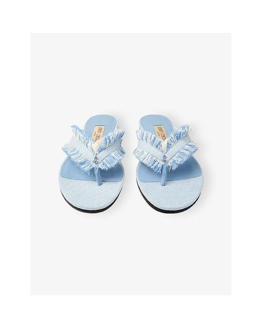 Jimmy Choo Blue Bay Frayed Flat Denim Sandals