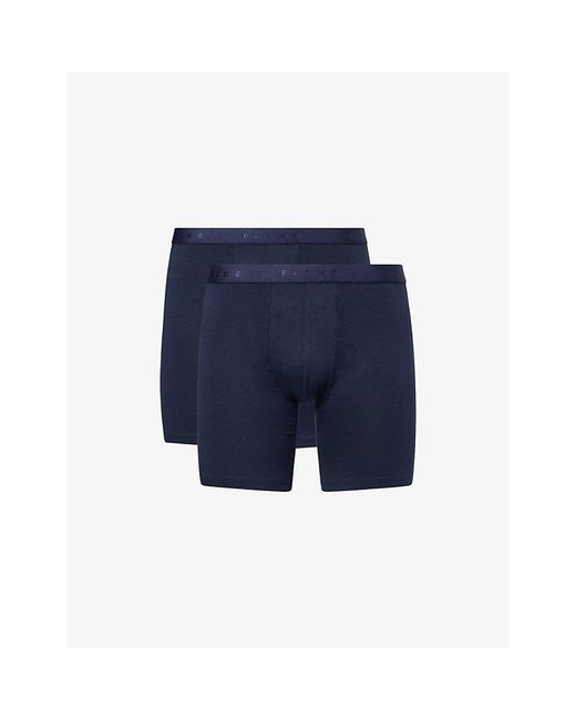 Falke Blue Daily Comfort Long-Leg Pack Of Two Stretch-Cotton Boxer Briefs for men