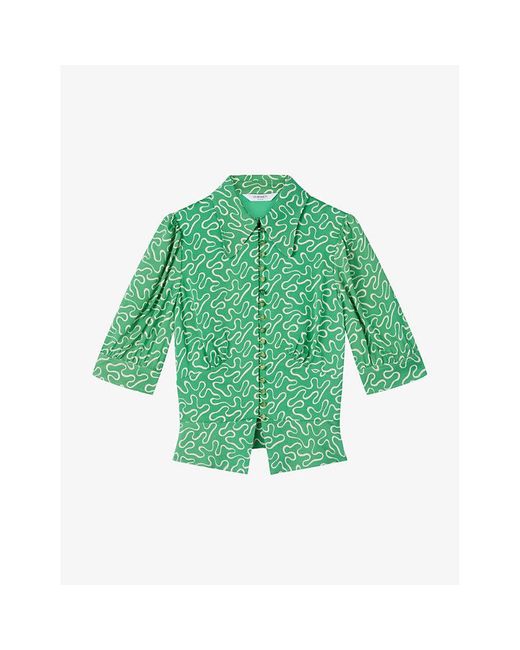 L.K.Bennett Green Esme Ribbon-print Woven Shirt