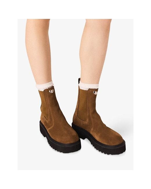 Maje Brown Brand-Plaque Suede Chelsea Boots