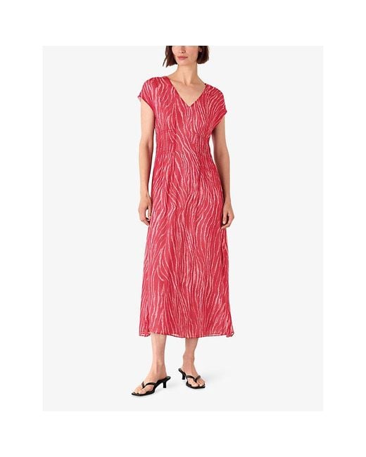 Whistles Pink Zebra-Texture Short-Sleeve Woven Midi Dress