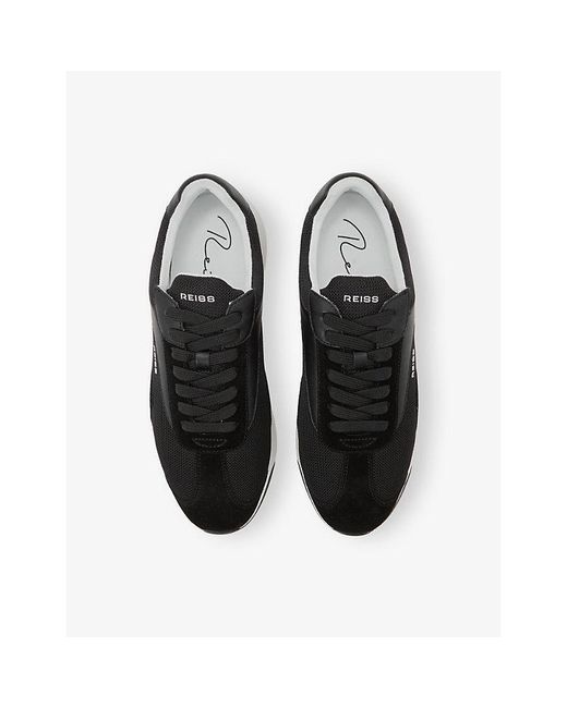 Reiss Black Emmett V2 Bonded-Leather Suede Running Trainers for men