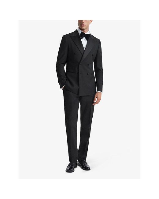 Reiss Black Poker Double-Breasted Stretch Wool-Blend Jacket for men