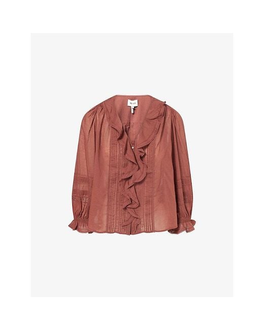ME+EM Ruffled Embroidered Cotton Top