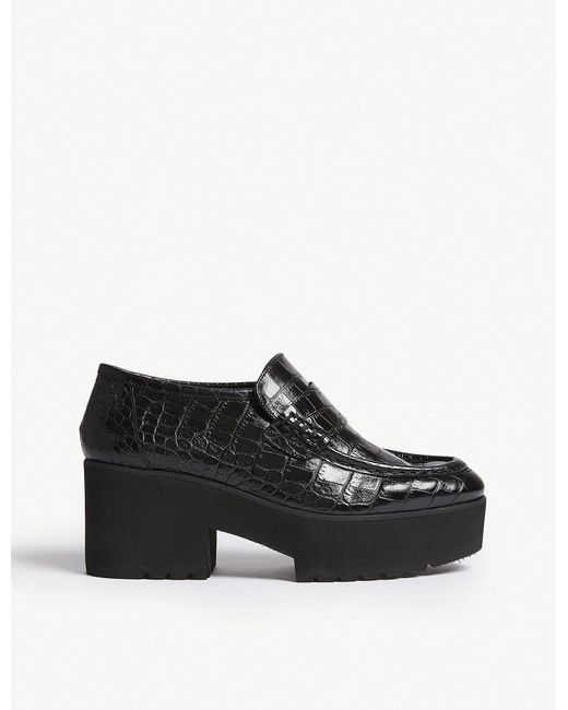 Maje Black Crocodile-effect Leather Platform Moccasin Loafer