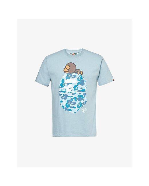 A Bathing Ape Blue Baby Milo Graphic-print Cotton-jersey T-shirt for men