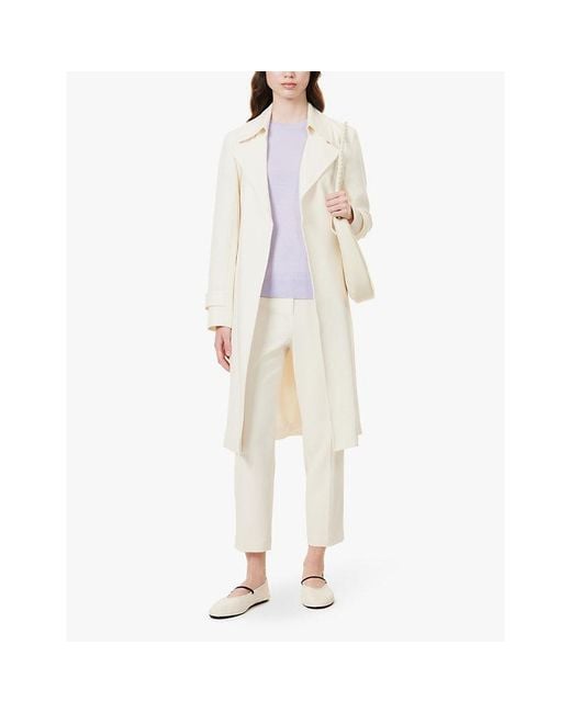 Theory White Treeca Cropped Slim-Leg Mid-Rise Crepe Trousers