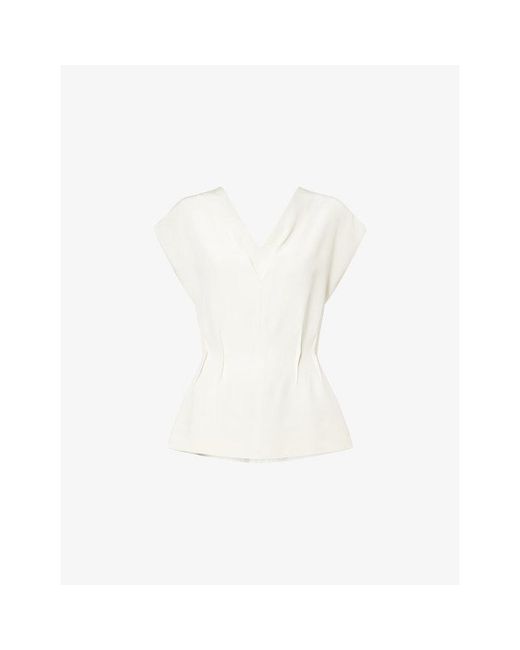 The Dropped Collection White Kimono-Sleeve Double V-Neck Silk Top