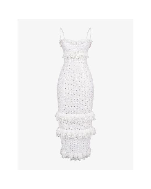 House Of Cb White Eve Broderie-anglaise Tie-waist Cotton Maxi Dres