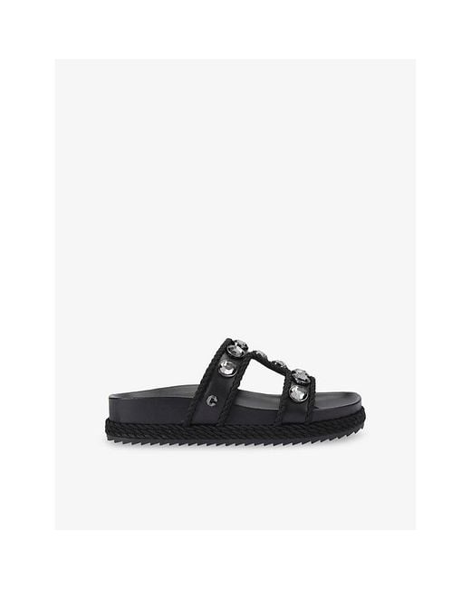 Carvela Kurt Geiger Black Sorella Crystal-Embellished Faux-Leather Sandals