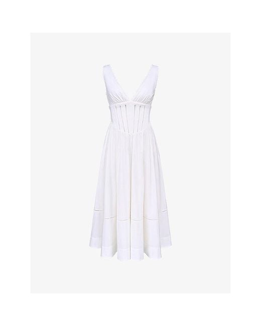 House Of Cb White Samia V-Neck Stretch-Cotton Midi Dress Xs (A-C Cup)