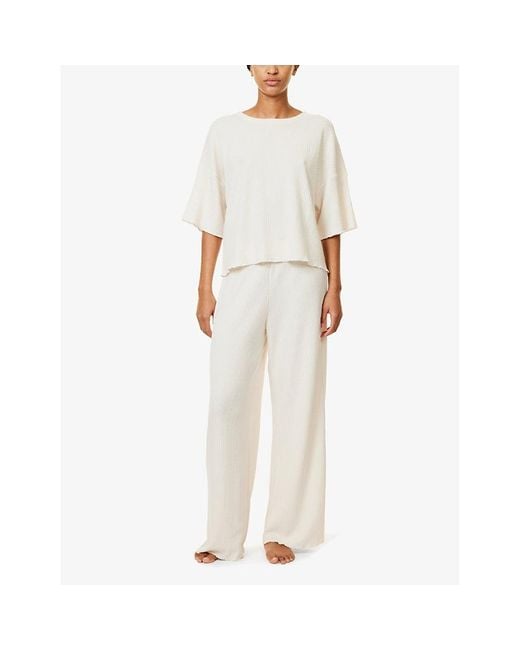 Lounge Underwear White Soft Waffle Tonal-Embroidery Jersey Pyjama Top