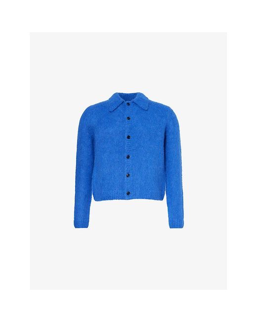 Dries Van Noten Blue Brushed Regular-Fit Wool-Blend Cardigan for men