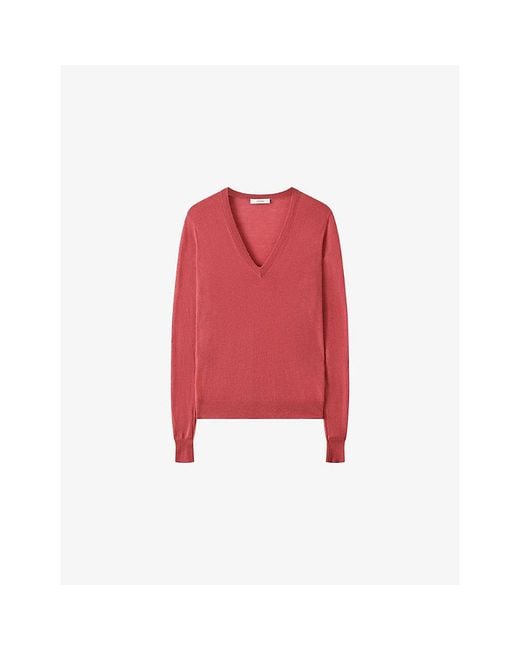 Joseph Red Cashair V-Neck Cashmere Jumper