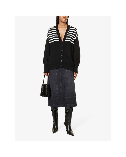 Givenchy Black Logo-appliqué Striped Wool And Cotton-blend Knitted Cardigan