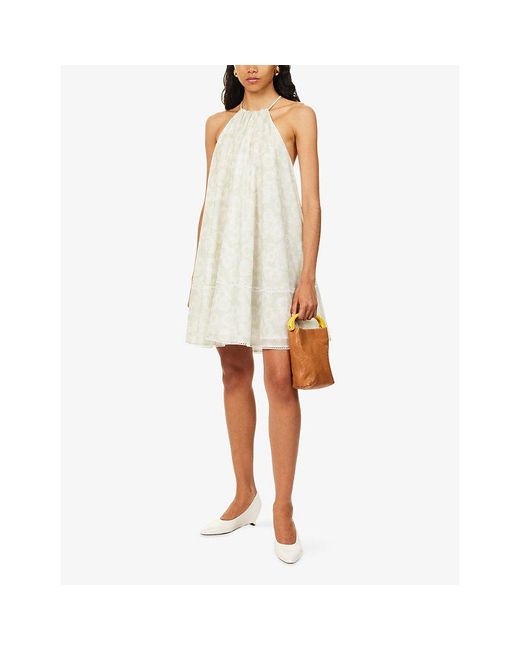 Stella McCartney White Daisy-Print Halter-Neck Cotton Mini Dress