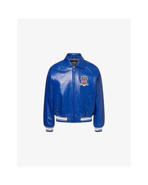 Avirex Blue Icon Patch Leather Bomber Jacket for men