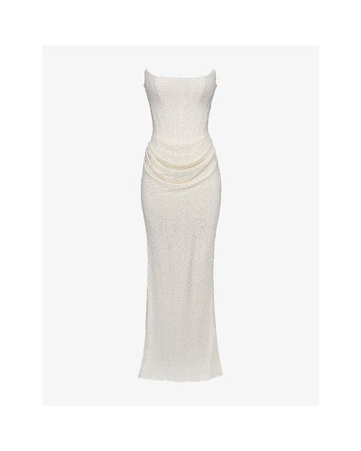 House Of Cb White Dove Bead-Embellished Mesh Bridal Gown