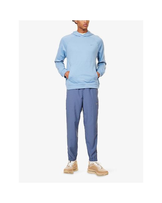 Nike Blue Primary Brand-Embroidery Stretch-Woven Hoodie for men