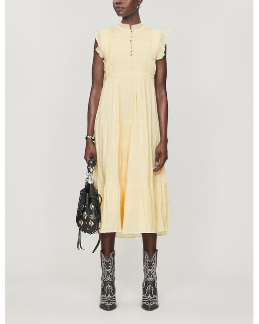 Ba&sh Yellow Noah Tiered Cotton Midi Dress