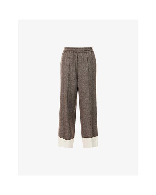 Undercover Gray Herringbone-Pattern Straight-Leg Wool-Blend Trousers
