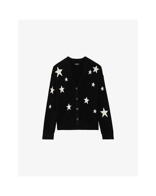 Zadig & Voltaire Black Mirkaz Star-Motif Cashmere Cardigan