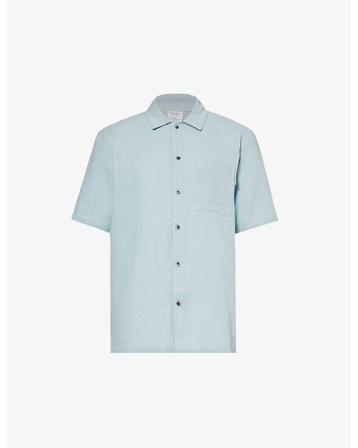 Calvin Klein Blue Relaxed-fit Short-sleeved Cotton Pyjama Shirt for men