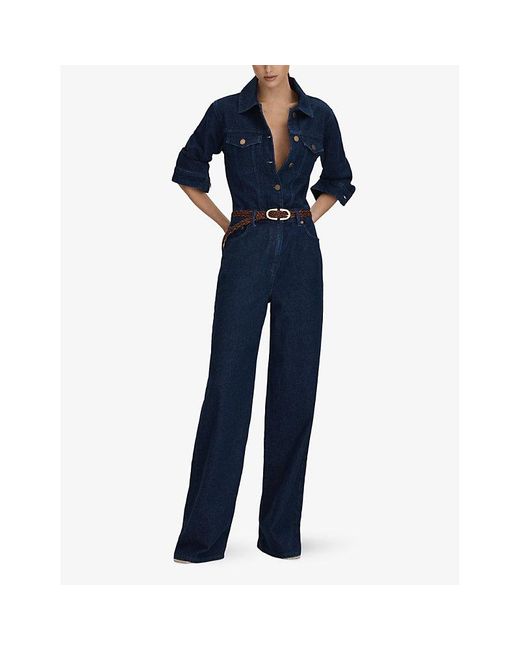 Reiss Blue Frankie Relaxed-Fit Denim Jumpsuit