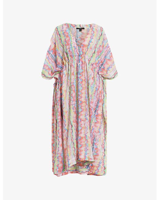 AllSaints Pink Lina Melissa Rainbow-print Organic-cotton Midi Dress