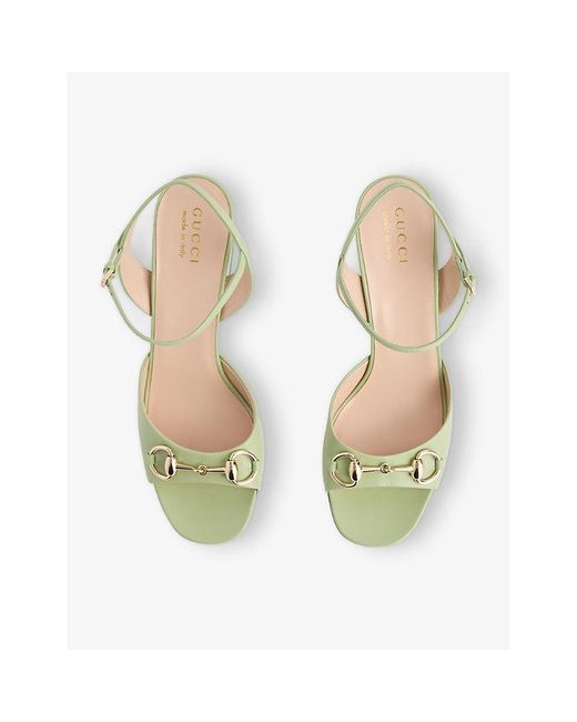 Gucci White Horsebit Block-Heel Leather Sandals