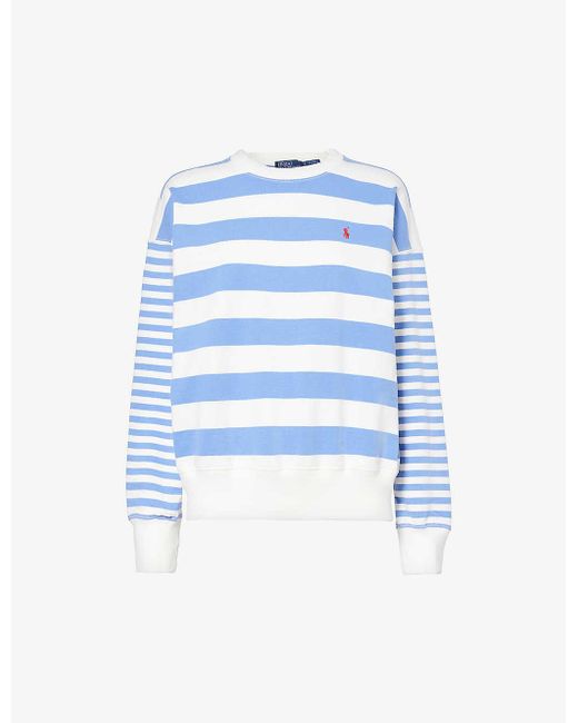 Polo Ralph Lauren Blue Brand-embroidered Striped Cotton-jersey Sweatshirt