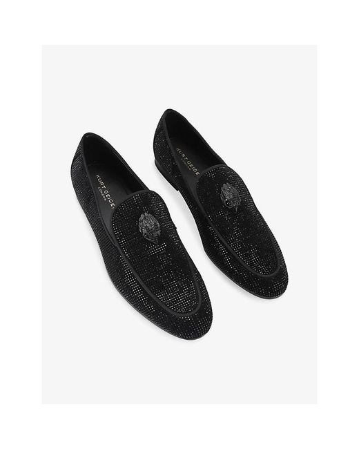Kurt Geiger Black Hugh 2 Embellished Velvet Loafers for men