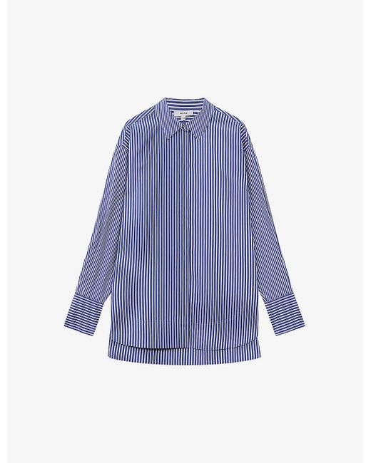 Reiss Blue Danica Striped Oversized Woven Shirt