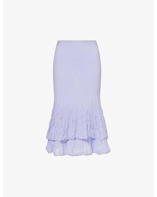 Bottega Veneta Purple Ruffled-hem High-rise Cotton-blend Midi Skirt