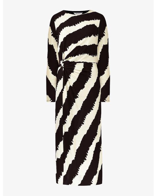 Ro&zo Black Bold Stripe Twisted Stretch-jersey Maxi Dress