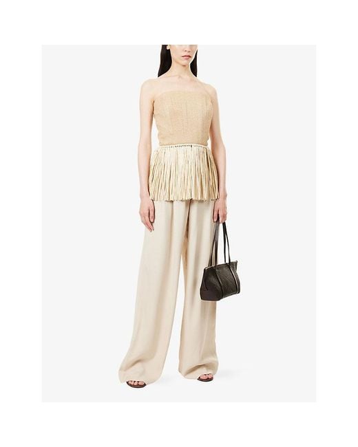 Rebirth Natural Sleeveless Fringed Cotton-Blend Corset Top