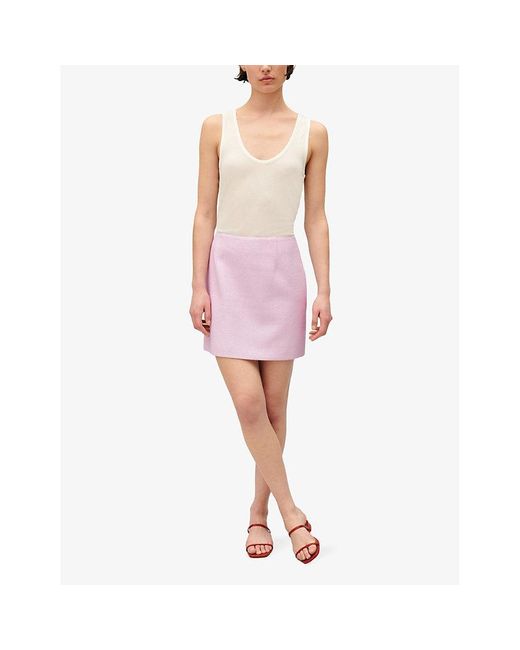Claudie Pierlot Pink Darted Straight-cut Tweed Mini Skirt