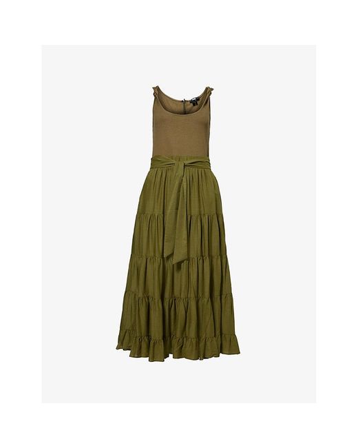 PAIGE Green Samosa Regular-fit A-line Stretch-woven Midi Dress