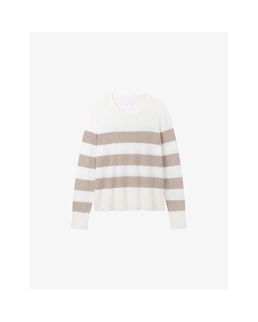 The White Company White Stripe-Print Round-Neck Cotton-Blend Jumper