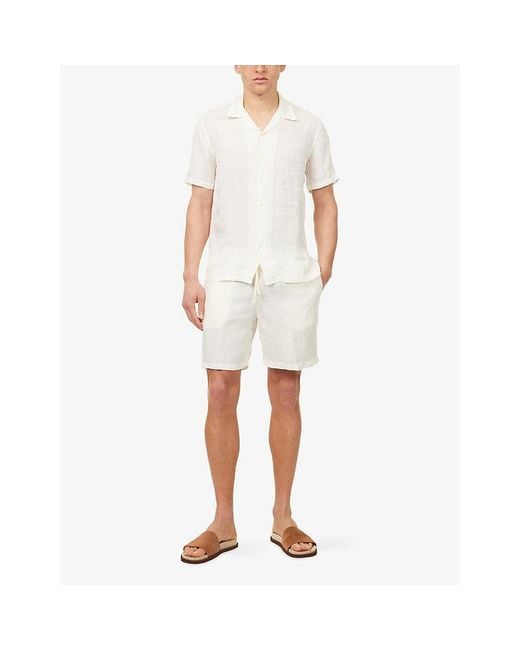 120% Lino White Short-Sleeve Regular-Fit Linen Shirt for men