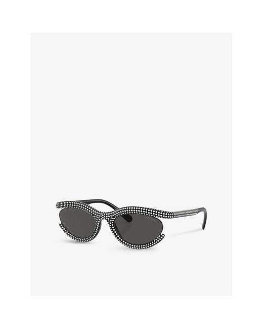 Swarovski Gray Sk6006 Crystal-embellished Oval-frame Metal Sunglasses